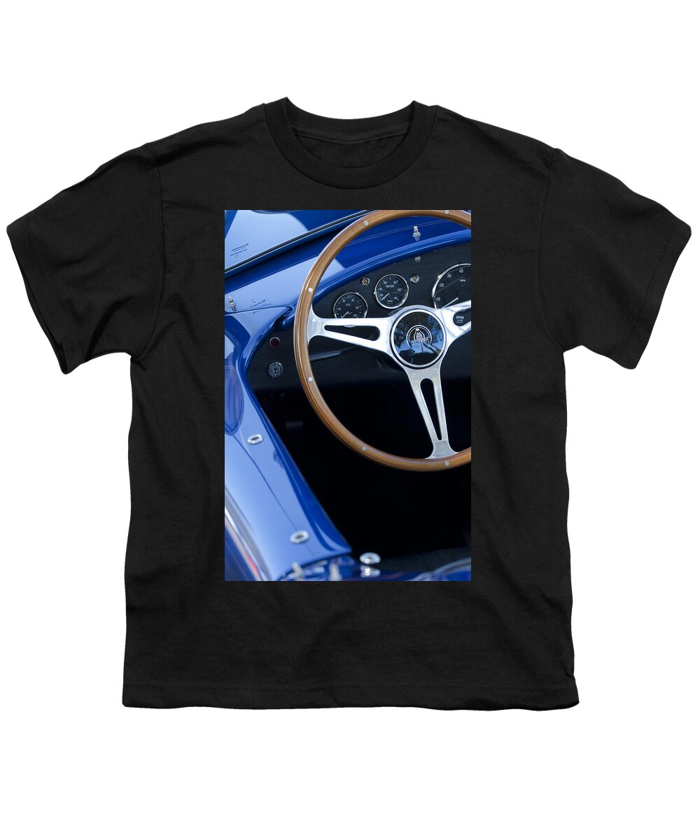 1965 Cobra Sc Youth T-Shirt featuring the photograph 1965 Cobra SC Steering Wheel 2 by Jill Reger