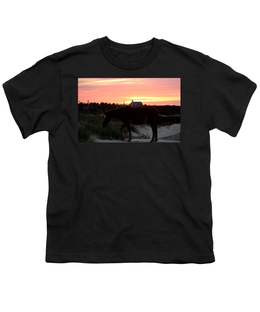 Wild Spanish Mustang Youth T-Shirt featuring the photograph A Perfect Sunset at the Beach by Kim Galluzzo