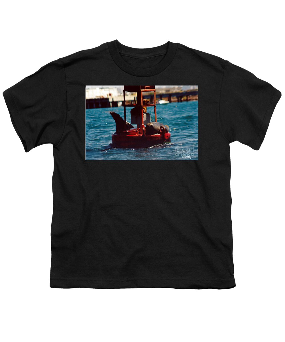 California Seals On Buoy 10 Resting Youth T-Shirt featuring the photograph California Seals on Buoy 10 Resting by Susan Stevens Crosby