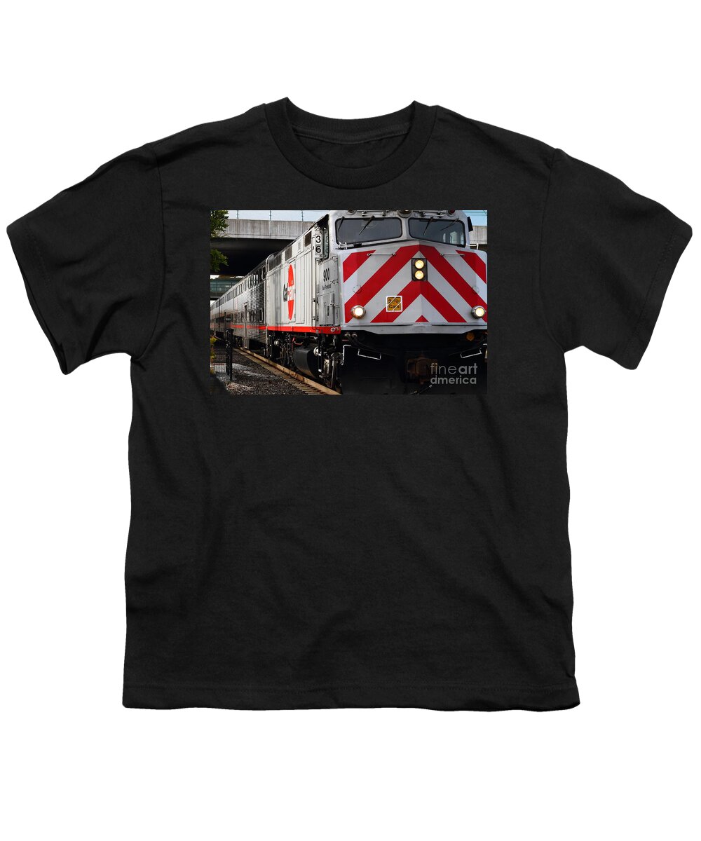 Bay Area Youth T-Shirt featuring the photograph Caltrain Locomotive at the Milbrae Train Station in San Francisco . 7D12362 by Wingsdomain Art and Photography