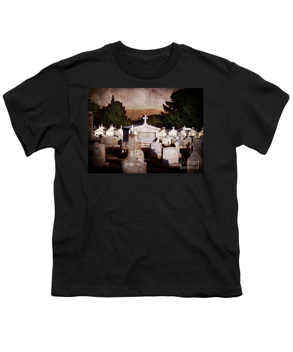 Cemetery Youth T-Shirt featuring the photograph Crow Among the Stones by Laura Iverson