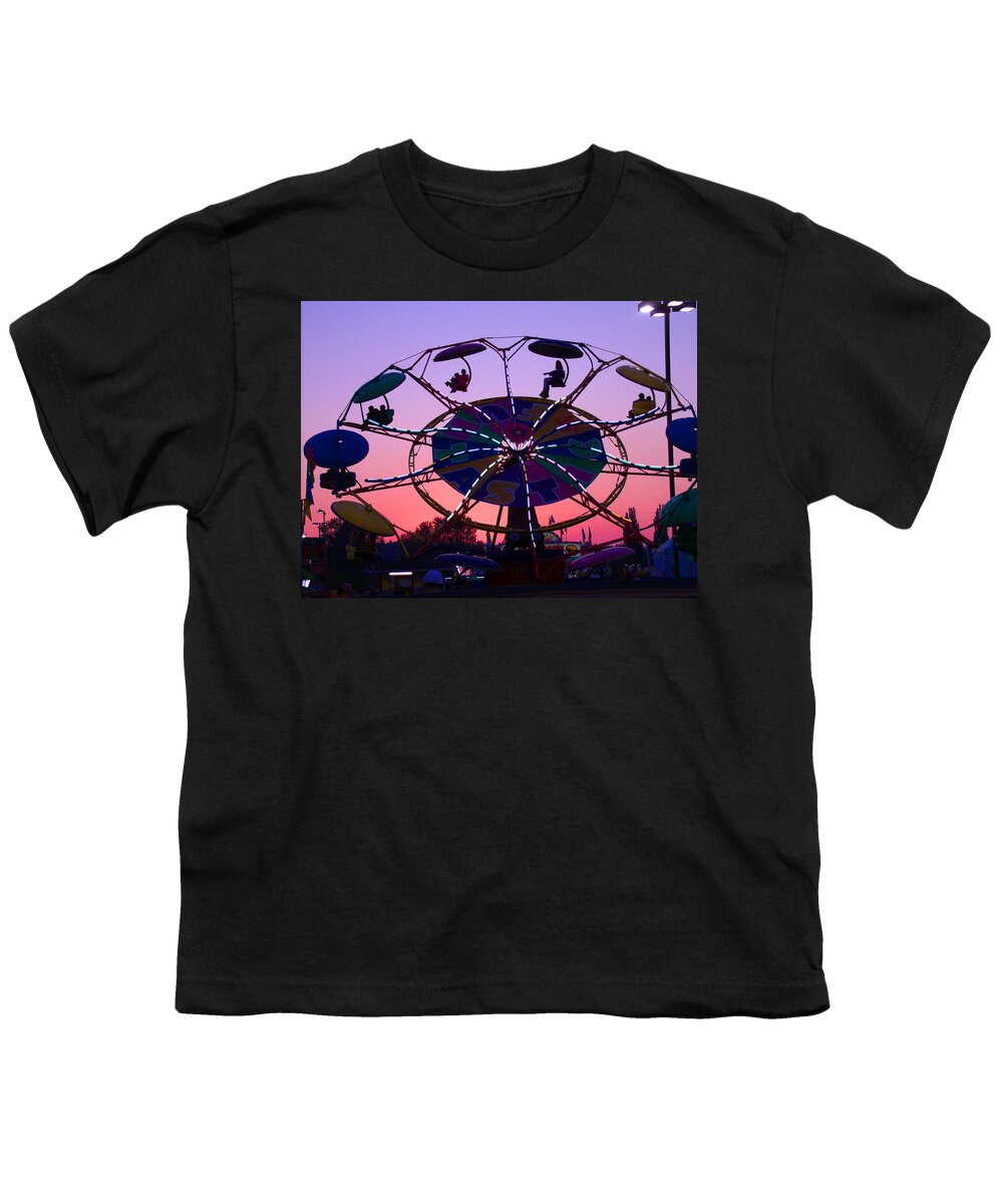 Amusement Park Rides Youth T-Shirt featuring the photograph Fast Fun Ride At Sunset by Kym Backland