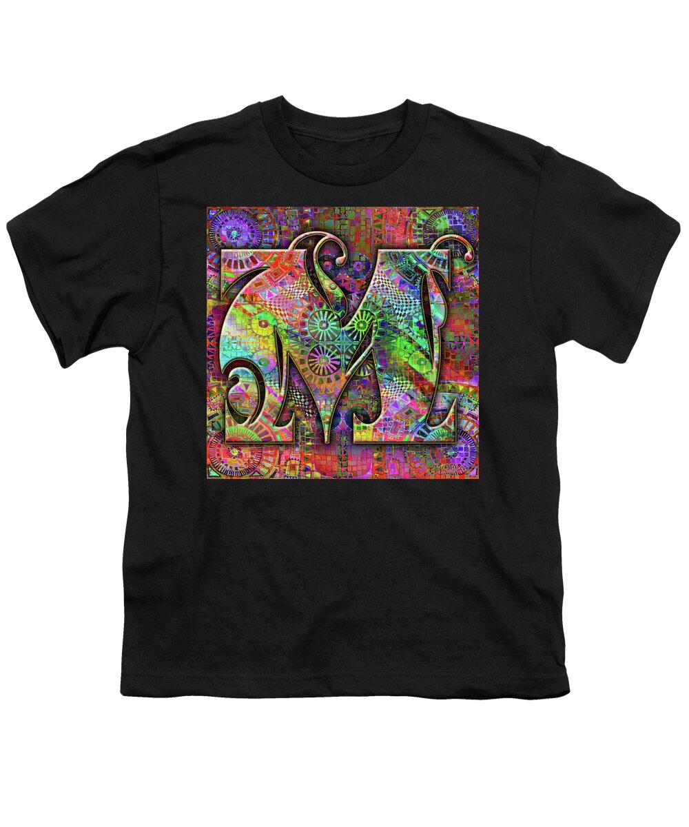 Alphabet Youth T-Shirt featuring the digital art Love Letters M by Barbara Berney