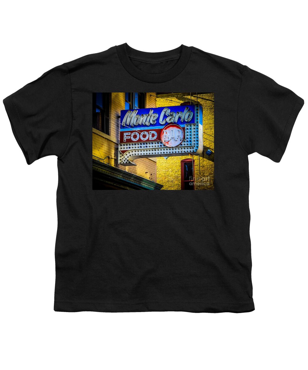Sign Youth T-Shirt featuring the photograph Monte Carlo Neon by Perry Webster