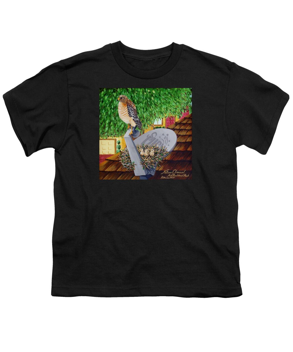 Print Youth T-Shirt featuring the painting Nature Channel- Red Shouldered Hawk by Katherine Young-Beck