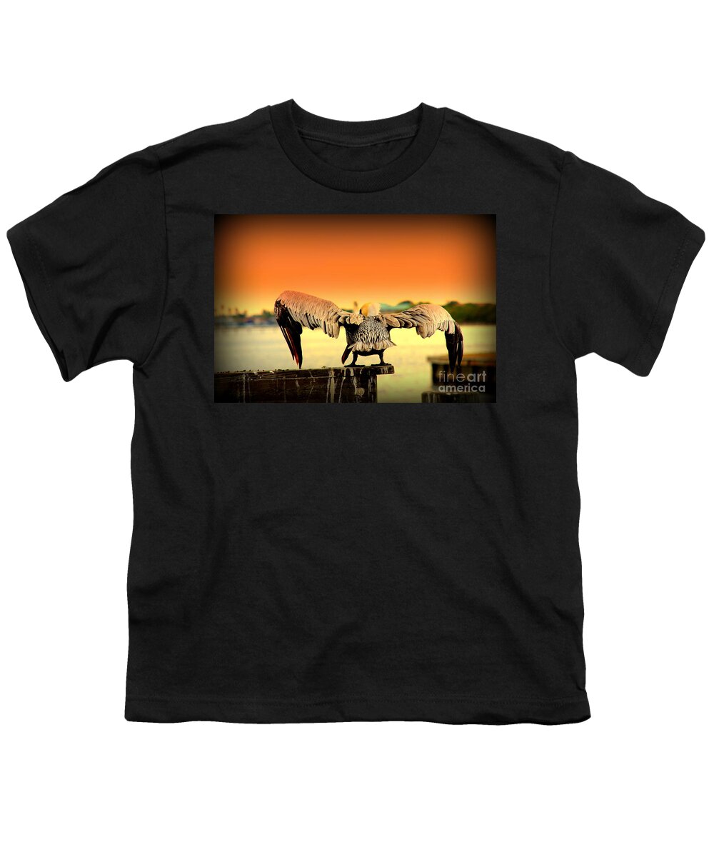 Pelican Youth T-Shirt featuring the photograph Pelicans flight into Sunset by Susanne Van Hulst