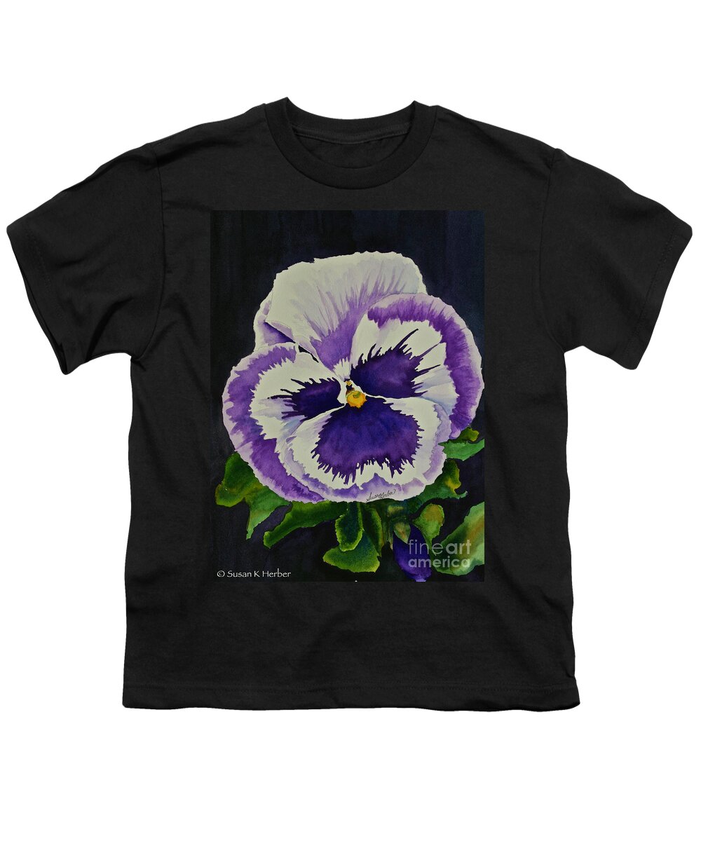 Pansy Youth T-Shirt featuring the painting Purple Pansy by Susan Herber