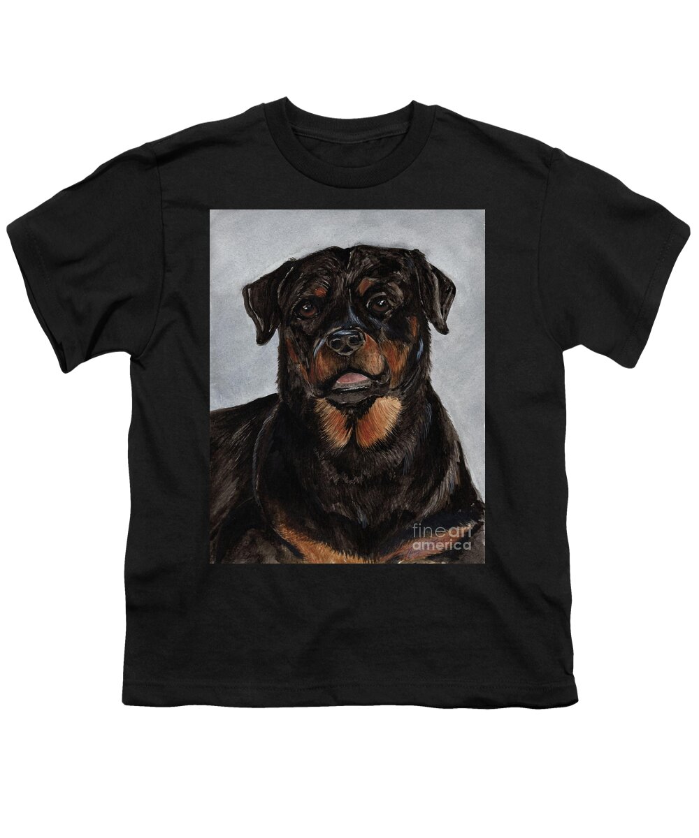 Rottweiler Dog Youth T-Shirt featuring the painting Rottweiler by Nancy Patterson