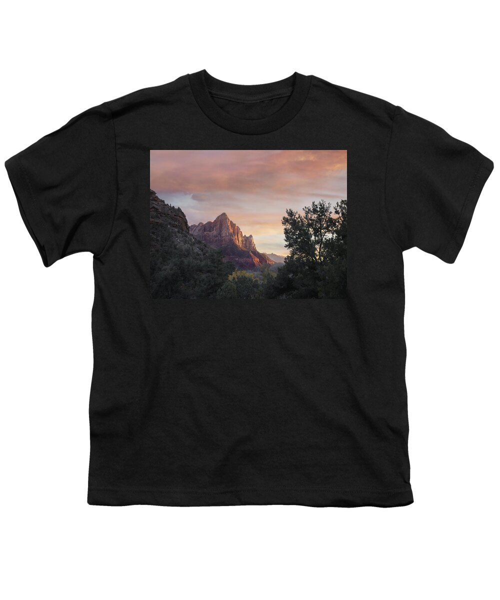 00438939 Youth T-Shirt featuring the photograph The Watchman Zion National Park Utah by Tim Fitzharris