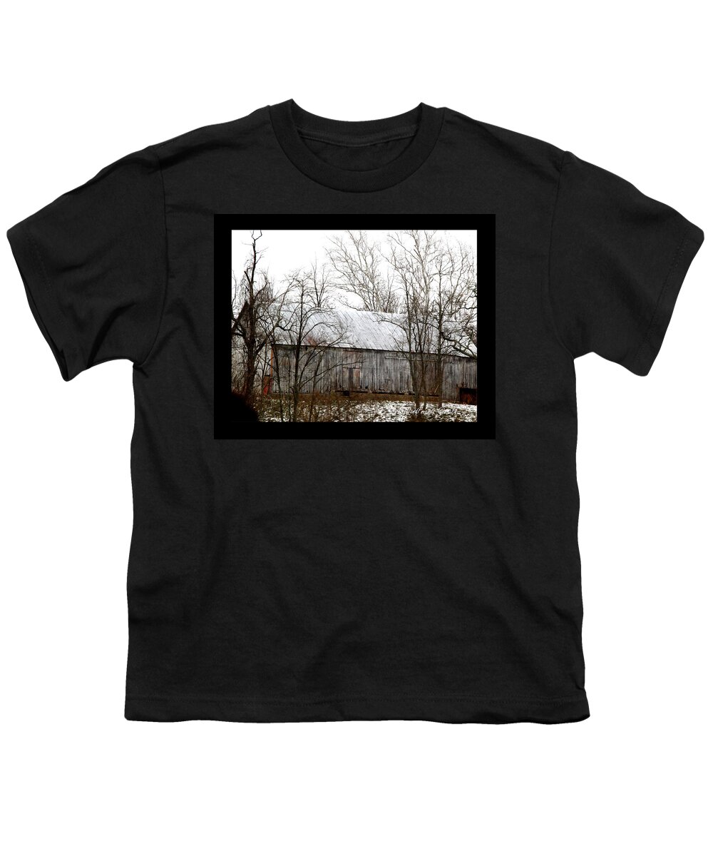 Barn Youth T-Shirt featuring the photograph 'Touch of Red on Gray Barn' by PJQandFriends Photography