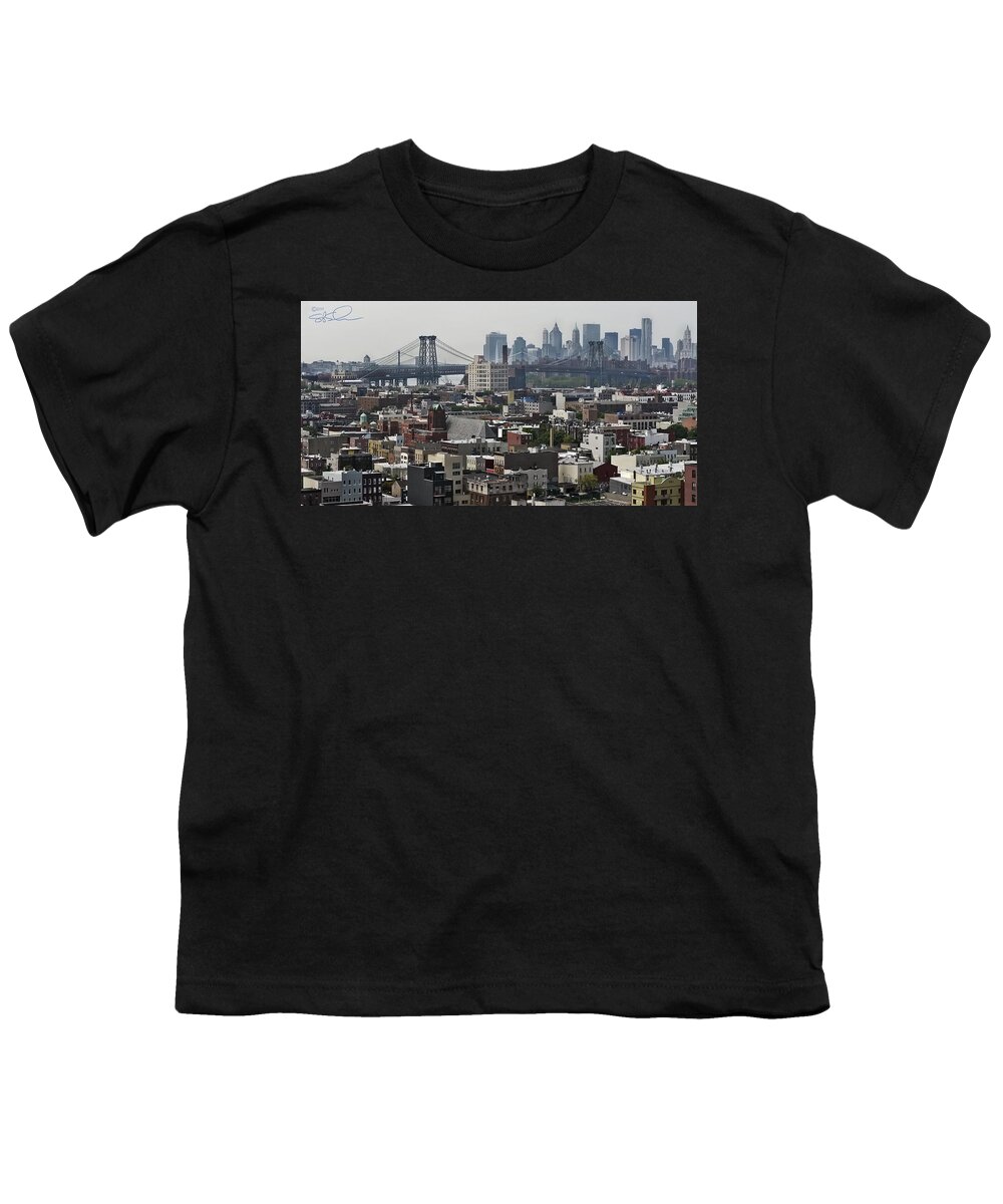 Panoramic Youth T-Shirt featuring the photograph Williamsburg Bridge by S Paul Sahm