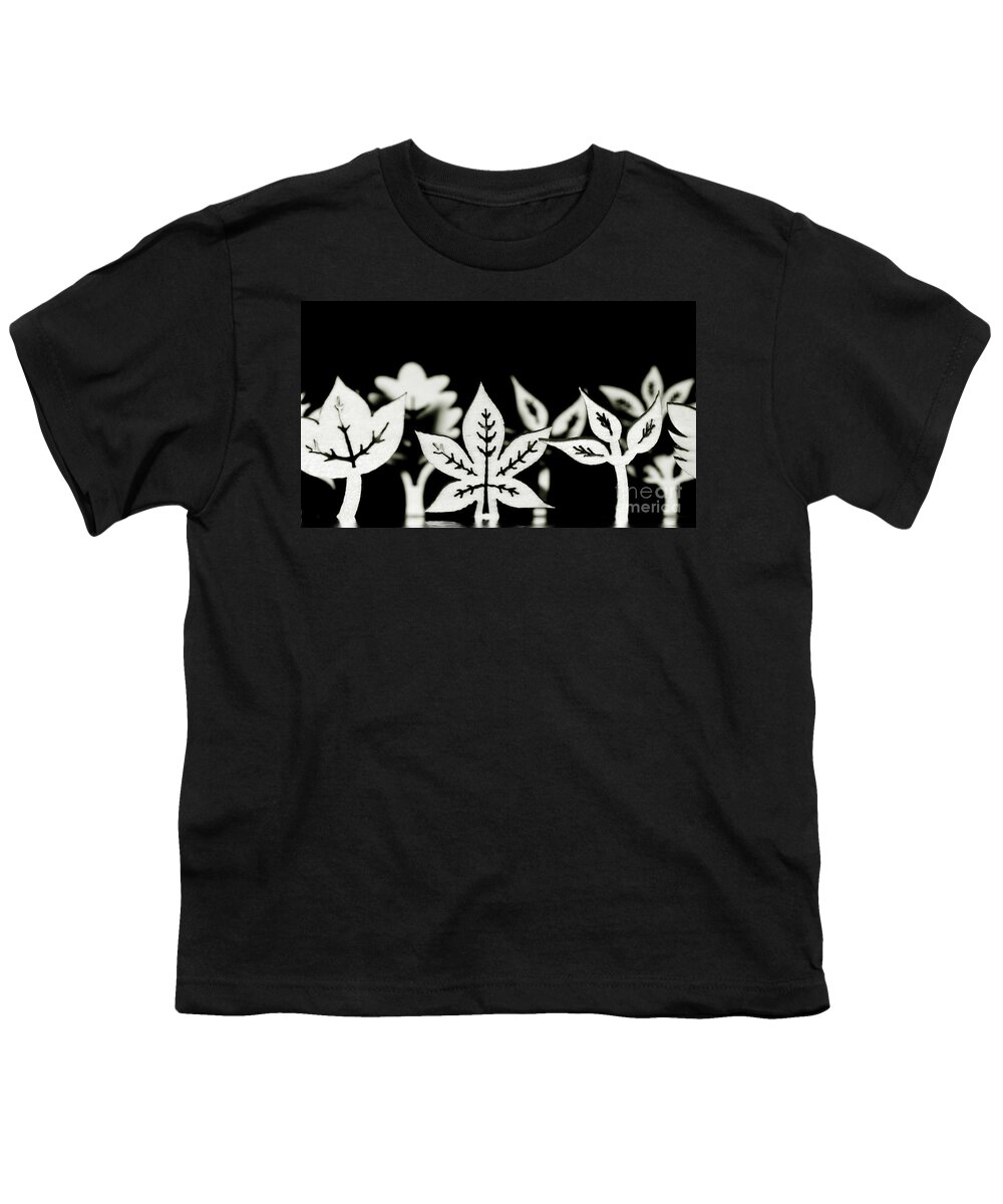 Leaf Youth T-Shirt featuring the photograph Wooden leaf shapes in black and white by Simon Bratt