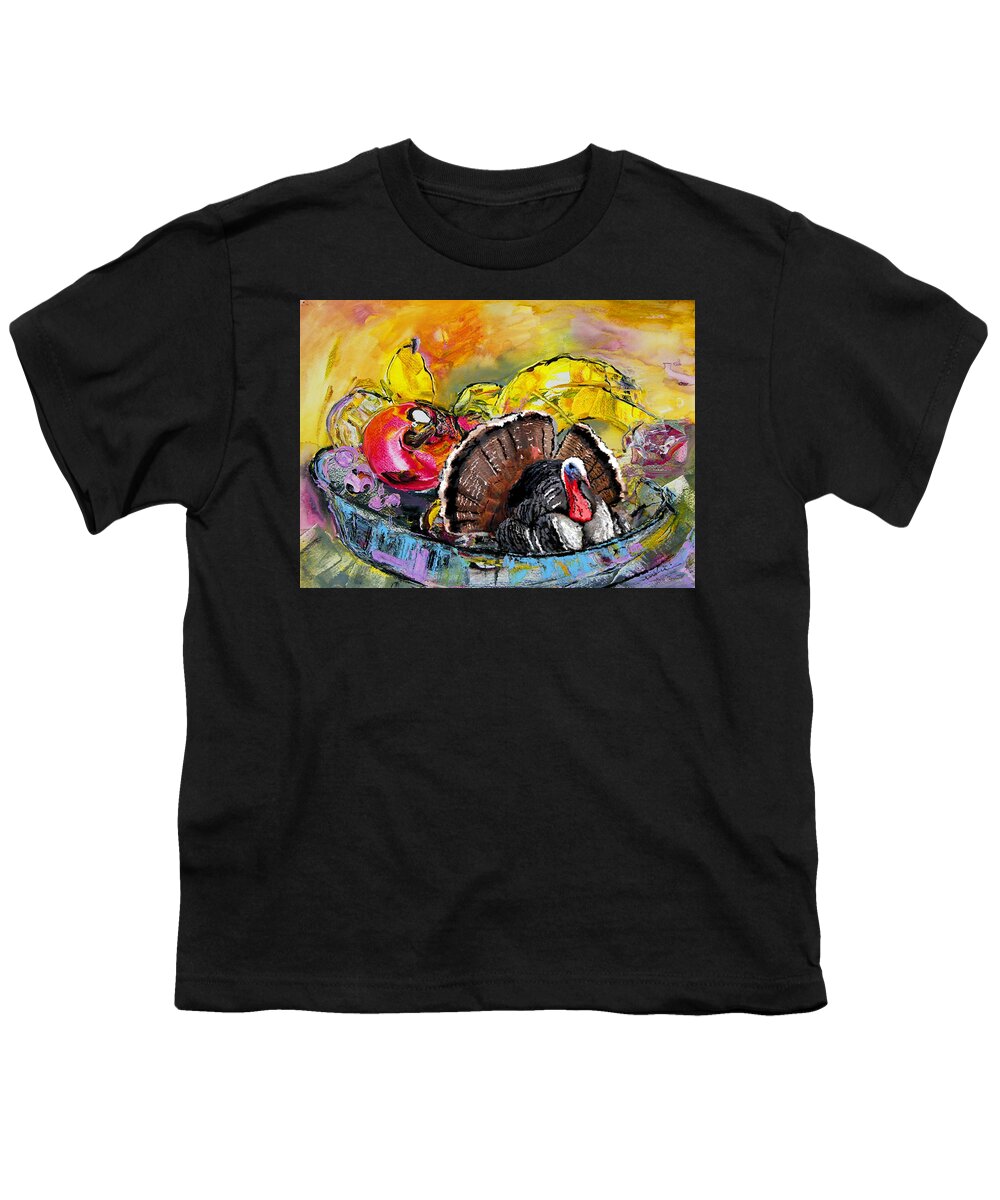 Thanksgiving Youth T-Shirt featuring the painting You Are My Dish Of The Day by Miki De Goodaboom