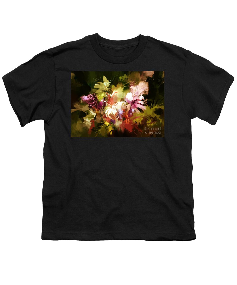 Abstract Youth T-Shirt featuring the painting Abstract Flowers #1 by Tithi Luadthong