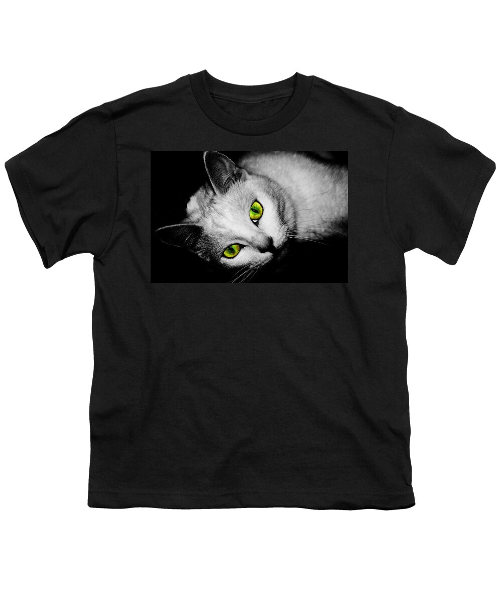 Cats Youth T-Shirt featuring the photograph Green Eyes by Angie Tirado