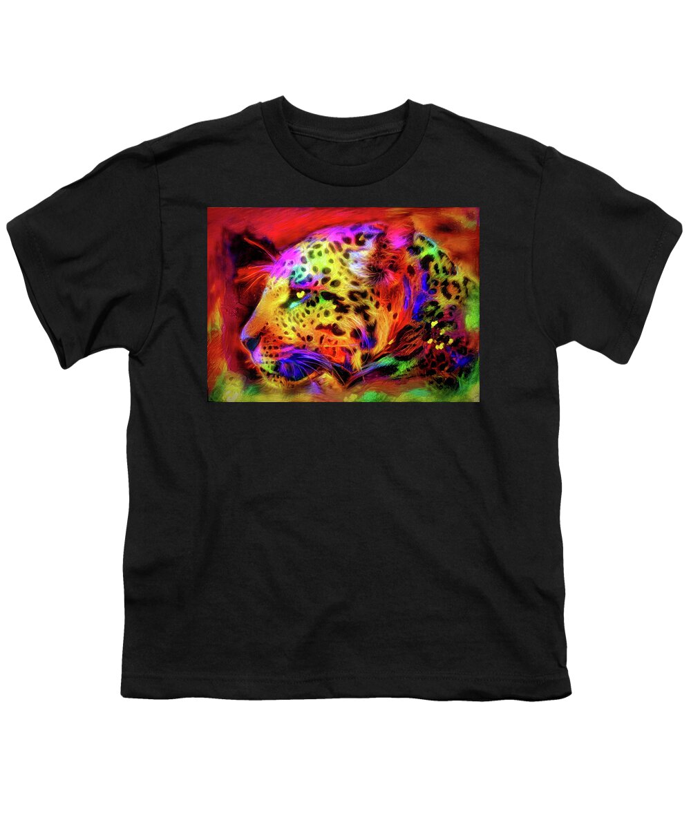 Leopard Youth T-Shirt featuring the mixed media Leopard #1 by Lilia S