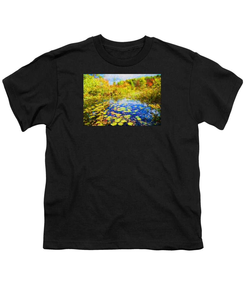 Autumn Youth T-Shirt featuring the painting Lily Pond by Lilia D