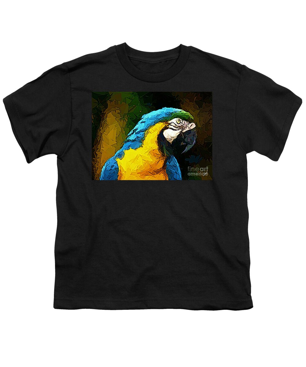 Pappagallo Youth T-Shirt featuring the digital art Pappagallo - Parrot Ara Ararauna #1 by - Zedi -