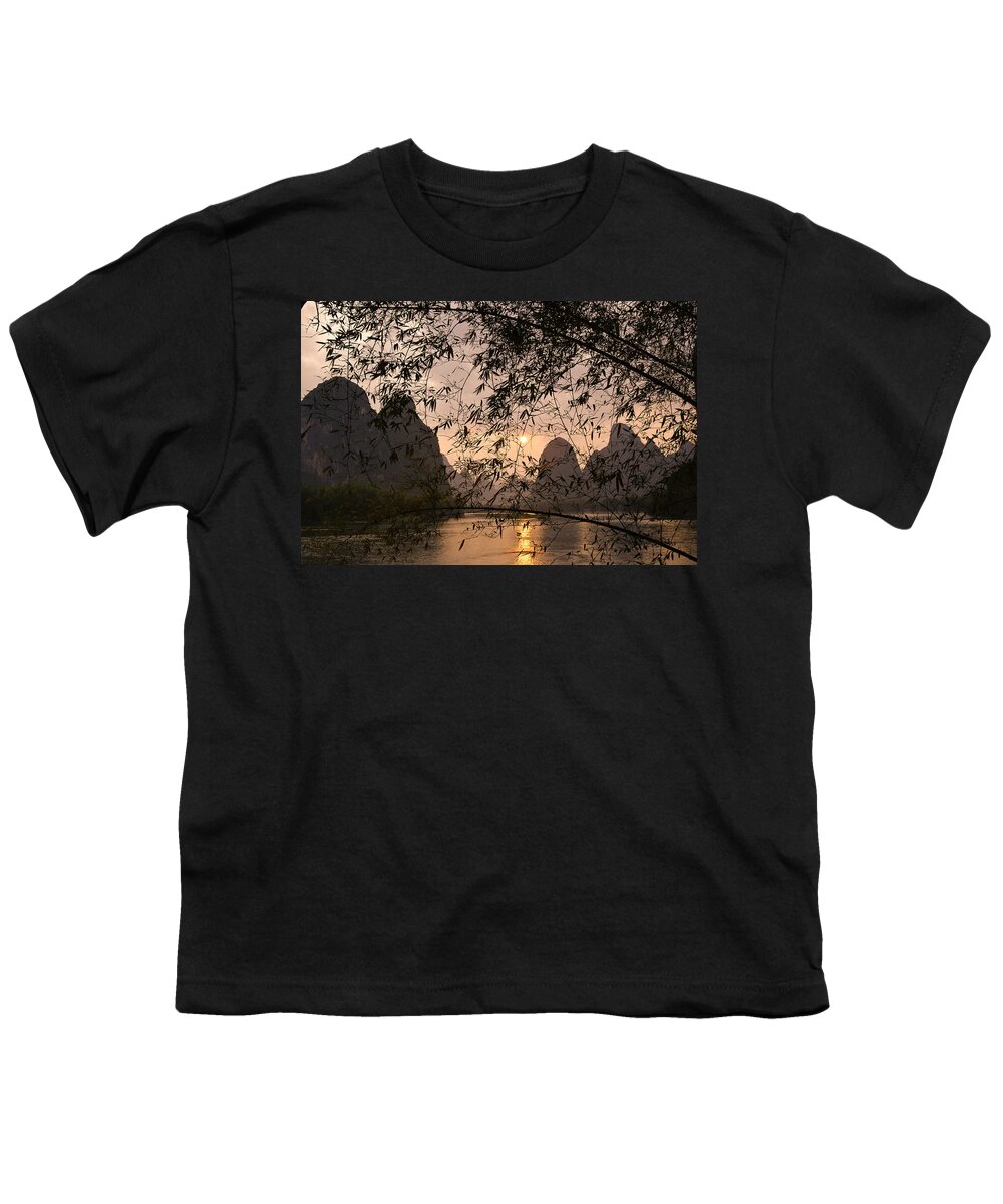 Asia Youth T-Shirt featuring the photograph Sunset on the Li River #1 by Michele Burgess