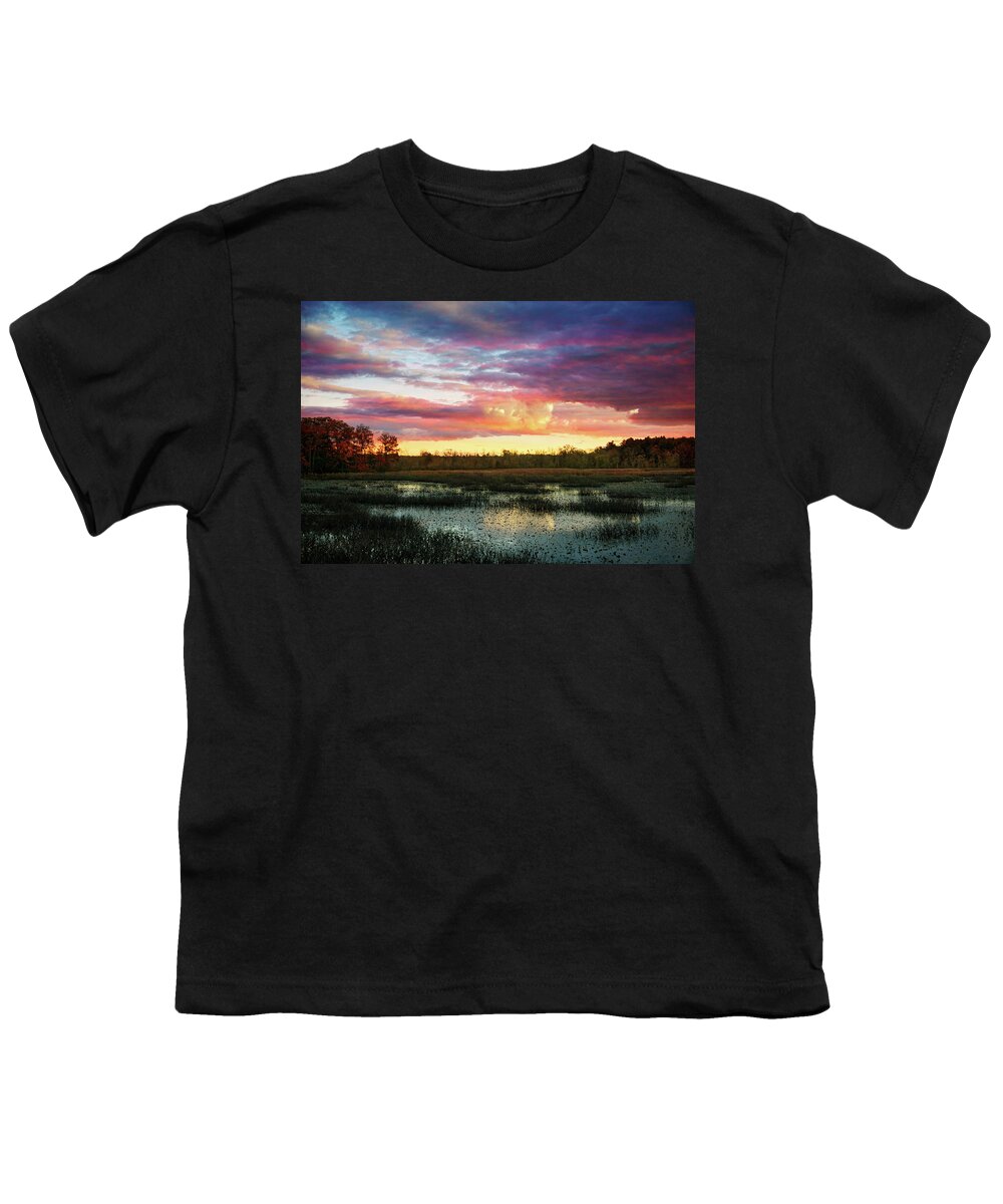 Sunset Youth T-Shirt featuring the digital art Sunset over Ipswich river by Lilia D