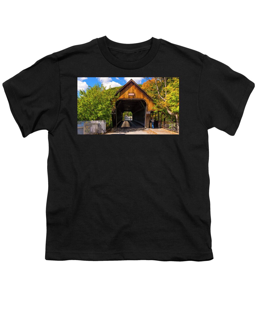 Fall Foliage Youth T-Shirt featuring the photograph Woodstock Middle Bridge #6 by Scenic Vermont Photography