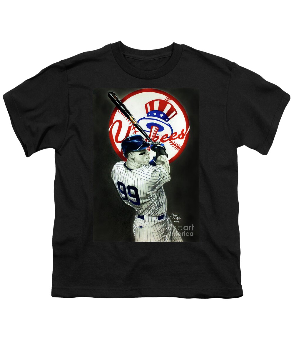 Yankees Aaron Judge #99 Youth T-Shirt by Chris Volpe - Fine Art