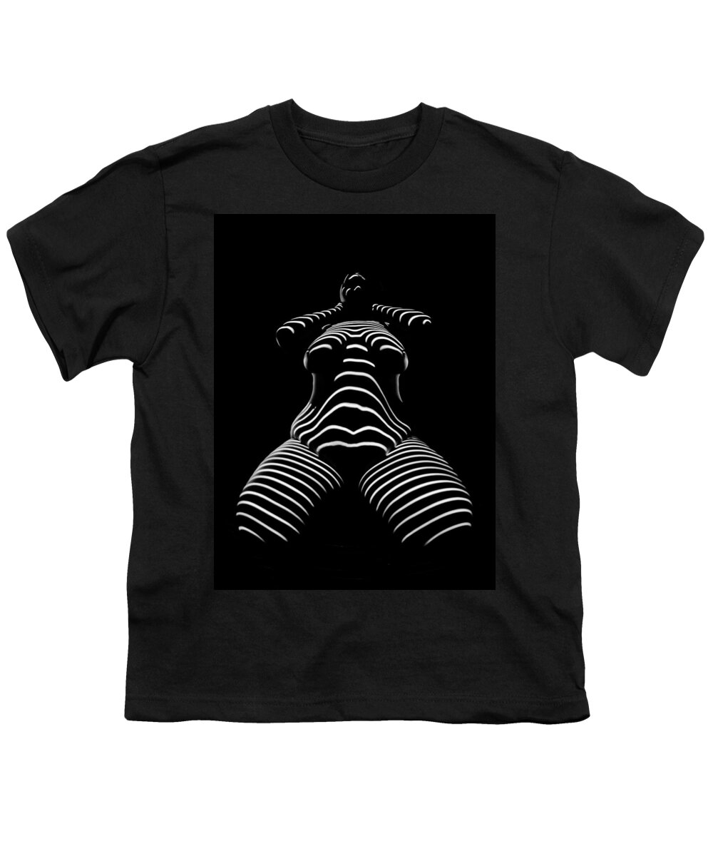 Bbw Youth T-Shirt featuring the photograph 1422-TND Zebra Woman Big Girl Striped Woman Black And White Abstract Photo By Chris Maher by Chris Maher
