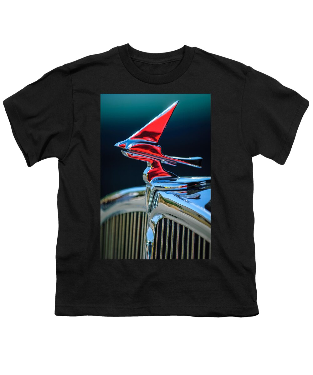 Car Youth T-Shirt featuring the photograph 1933 Franklin Olympic Hood Ornament by Jill Reger