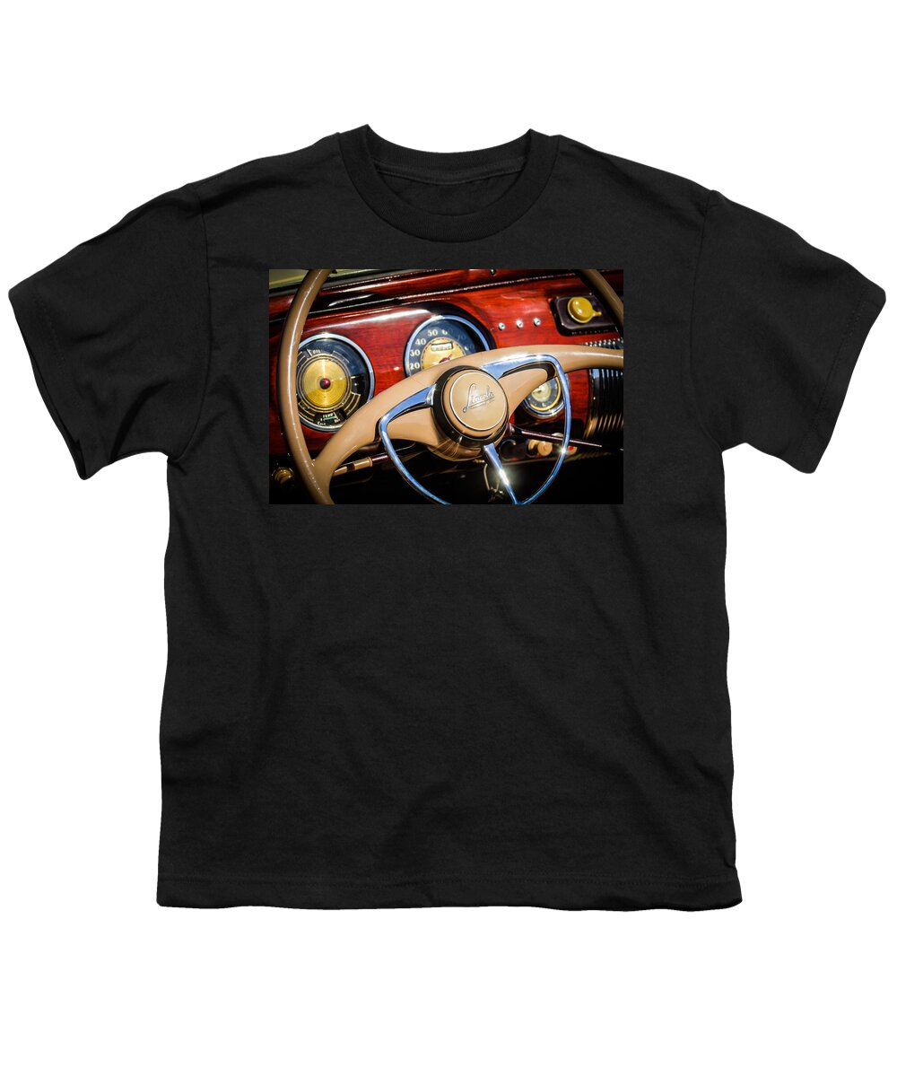 Car Youth T-Shirt featuring the photograph 1941 Lincoln Continental Cabriolet V12 Steering Wheel by Jill Reger