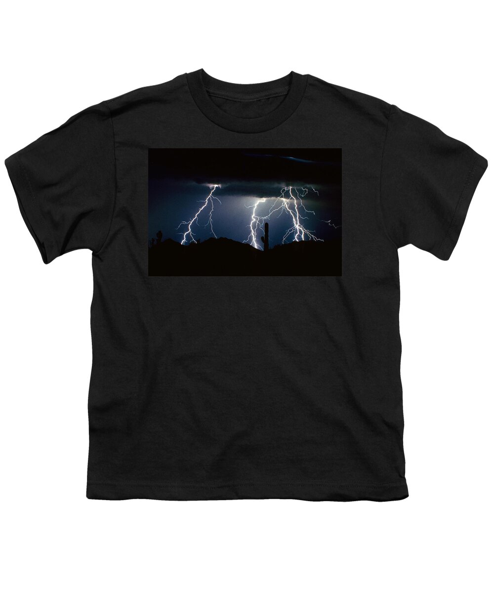 Landscape Youth T-Shirt featuring the photograph 4 Lightning Bolts Fine Art Photography Print by James BO Insogna
