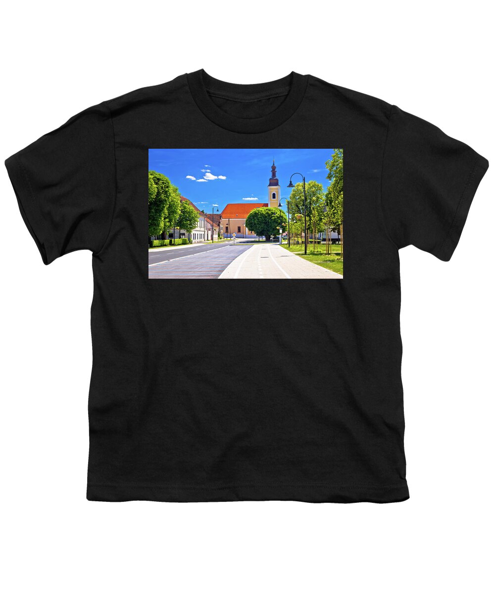 Croatia Youth T-Shirt featuring the photograph Town of Koprivnica old street and park view #4 by Brch Photography