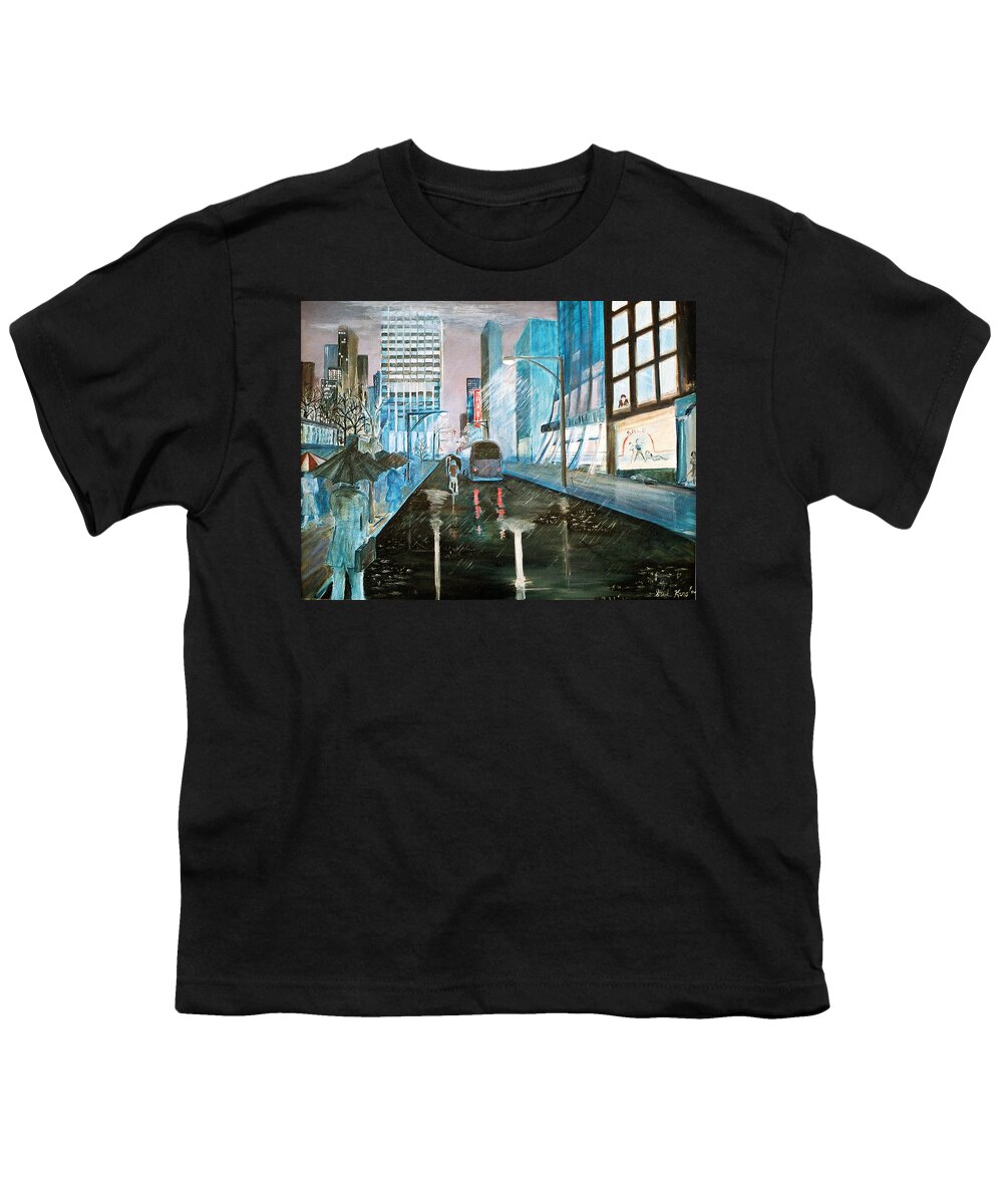 Street Scape Youth T-Shirt featuring the painting 42nd Street Blue by Steve Karol