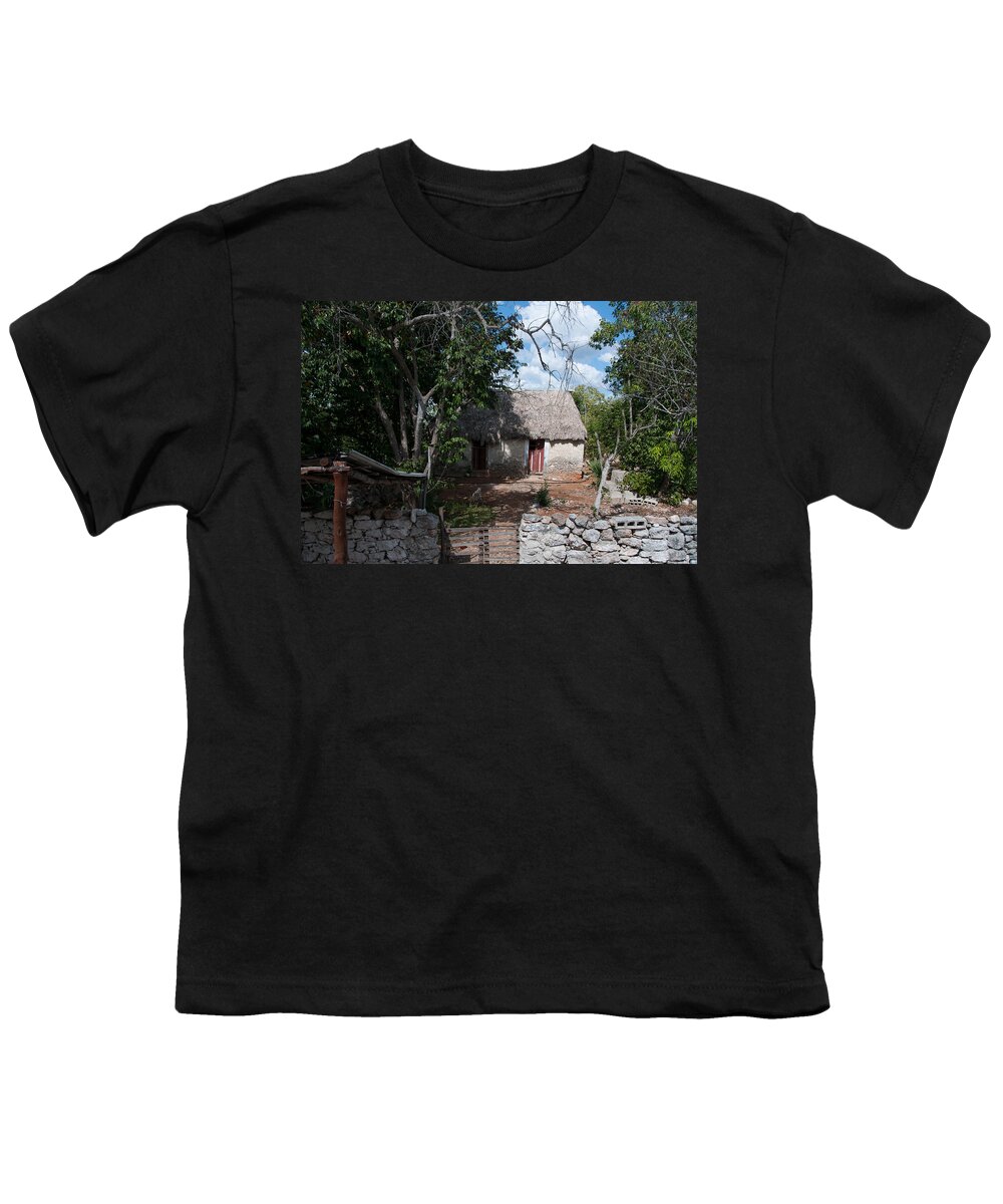 Mexico Yucatan Youth T-Shirt featuring the digital art Typical Myan Homes #5 by Carol Ailles