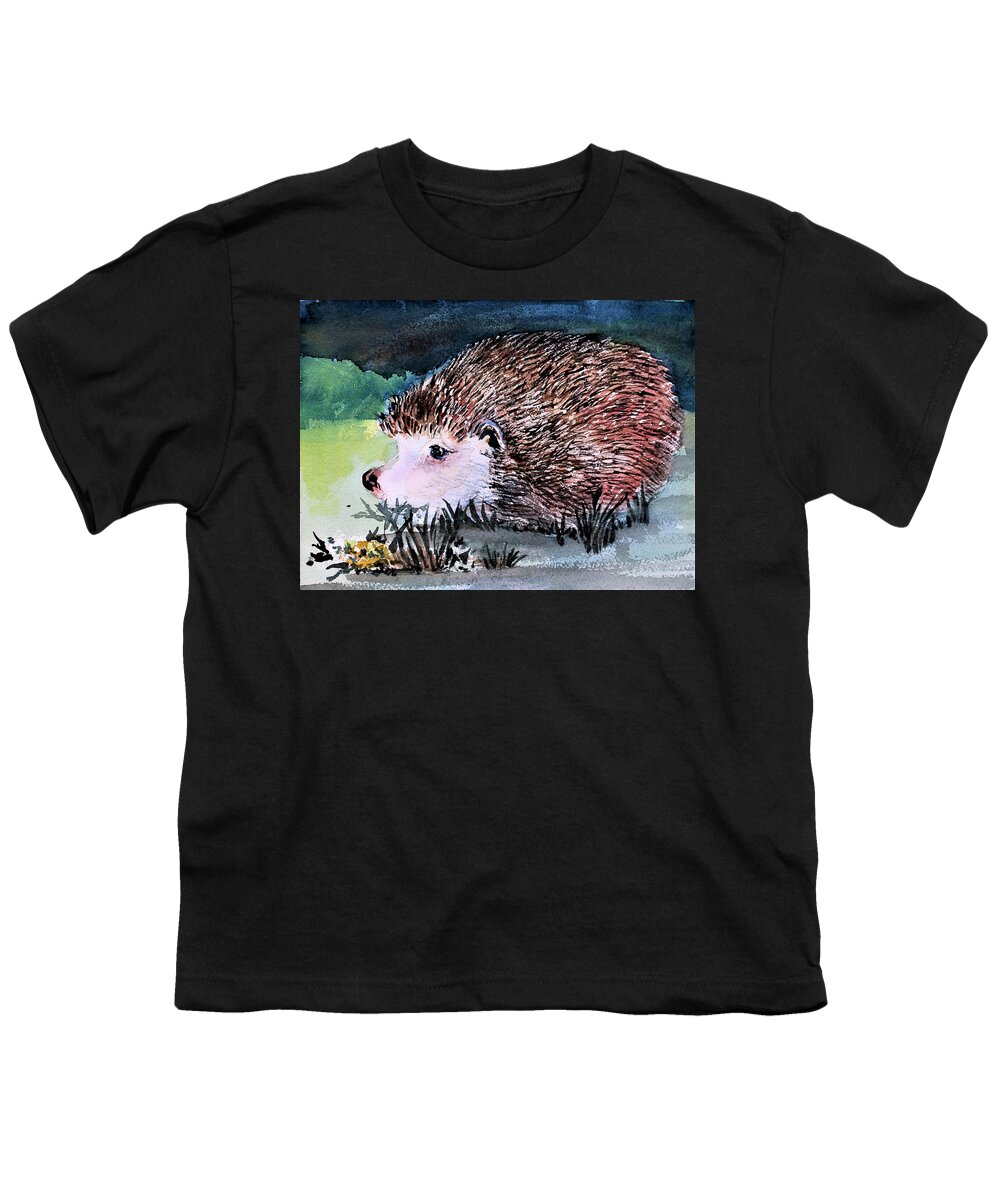 Hedgehog Youth T-Shirt featuring the painting A Friend to Beatrix Potter by Mindy Newman