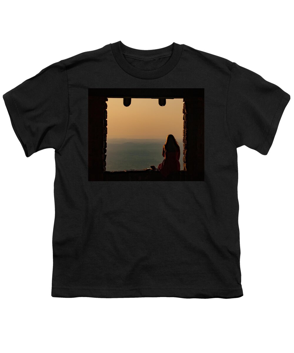Cherokee National Forest Youth T-Shirt featuring the photograph A girl alone with her thoughts cropped by Mark Dodd