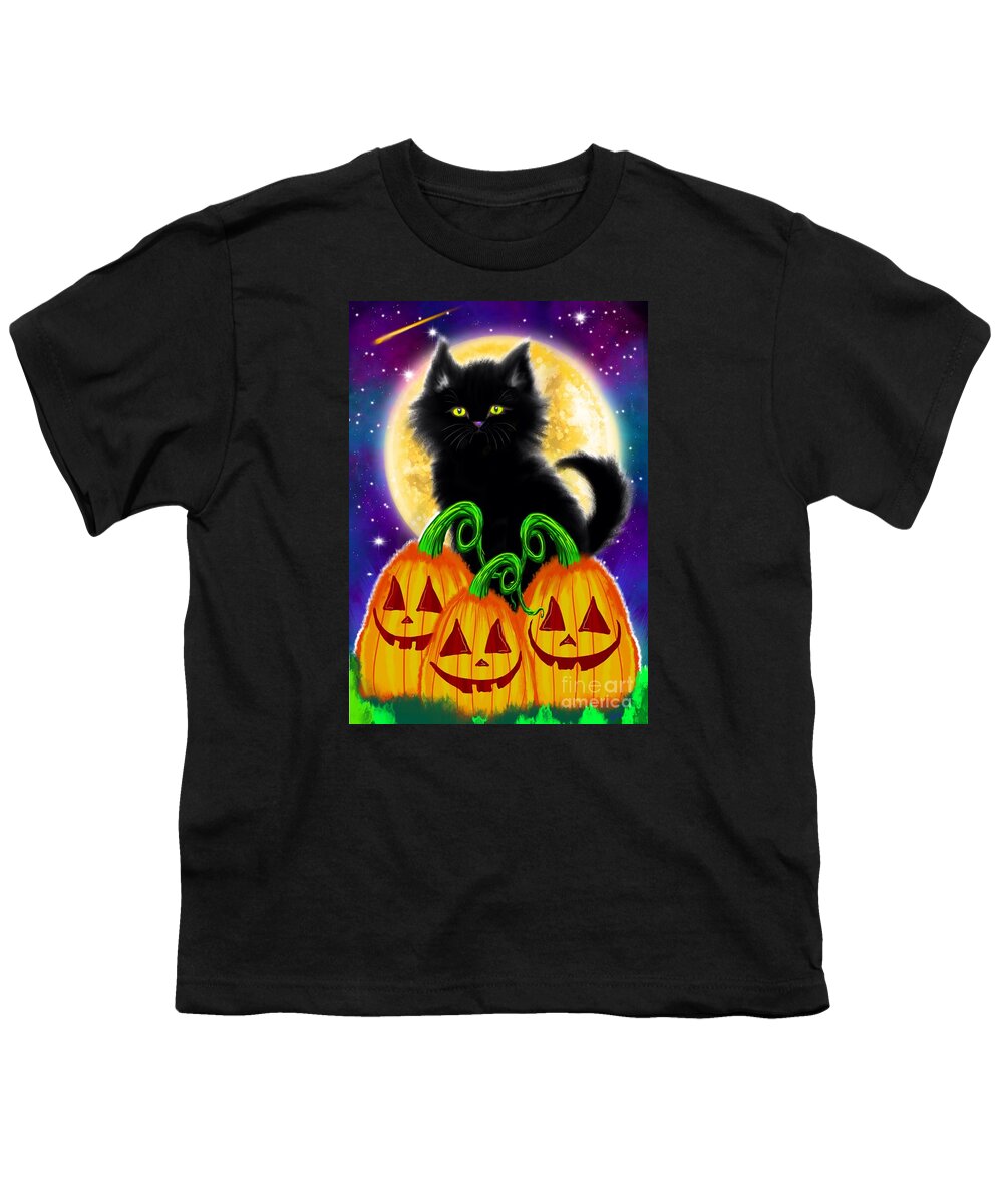Cat Youth T-Shirt featuring the painting A Spooky Cat Night by Nick Gustafson