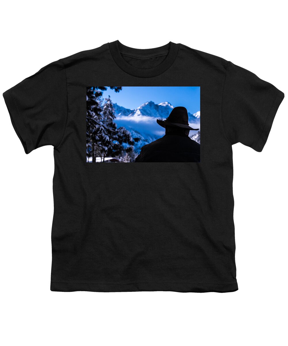Cowboy Youth T-Shirt featuring the photograph A Winter's Journey by Laddie Halupa