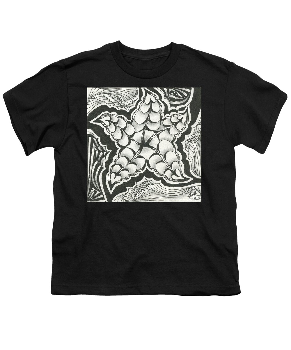 Zentangle Youth T-Shirt featuring the drawing A Woman's Heart by Jan Steinle