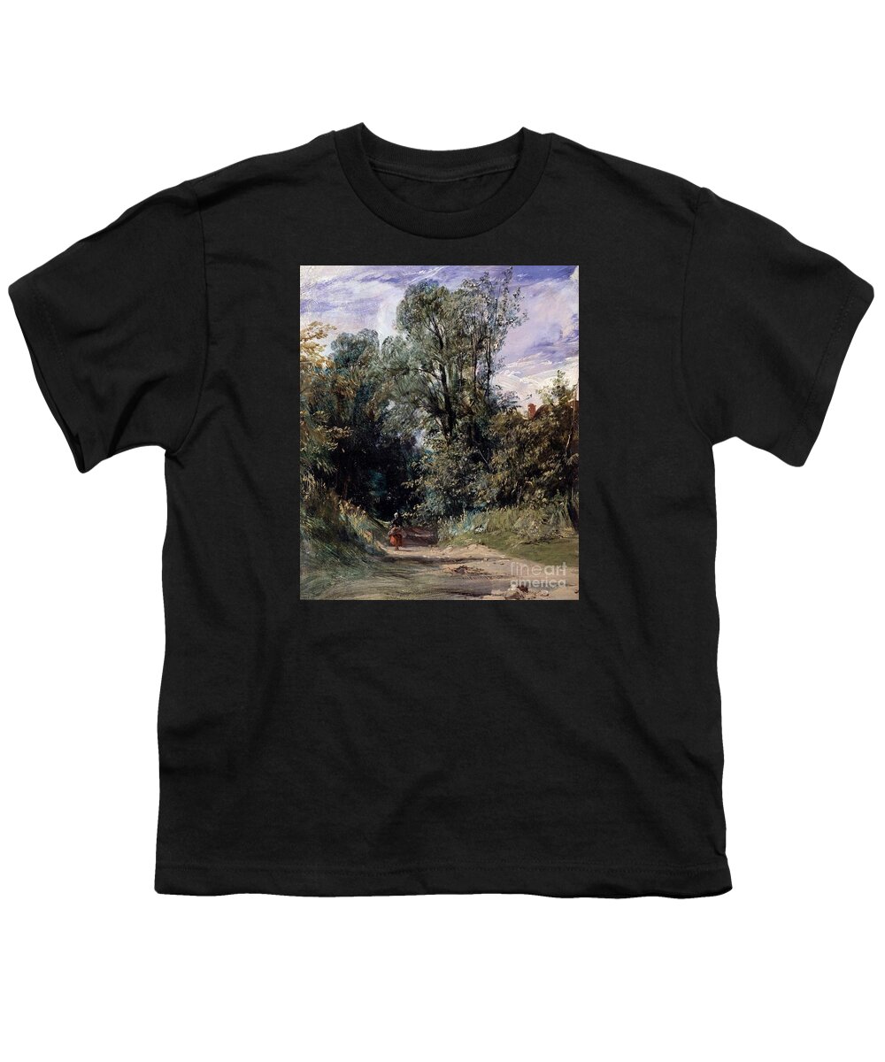 Richard Parkes Bonington - A Wooded Lane Ca. 1825. Forest Youth T-Shirt featuring the painting A Wooded Lane by MotionAge Designs