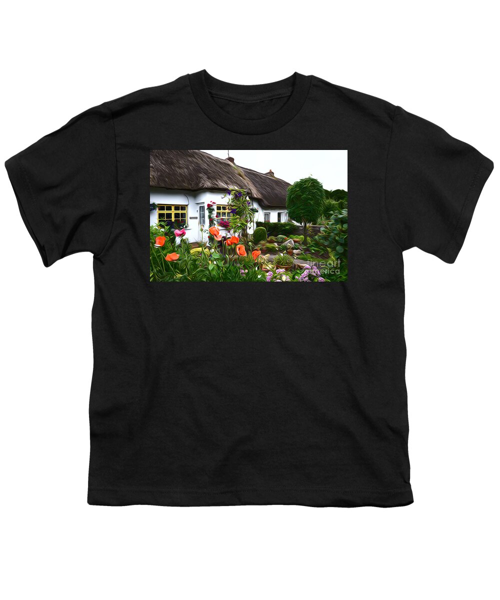 Adare Cottages Landscape Ireland Irish Cottage Scenic Flowers Country View Garden Youth T-Shirt featuring the photograph Adare Cottages by Andrew Michael