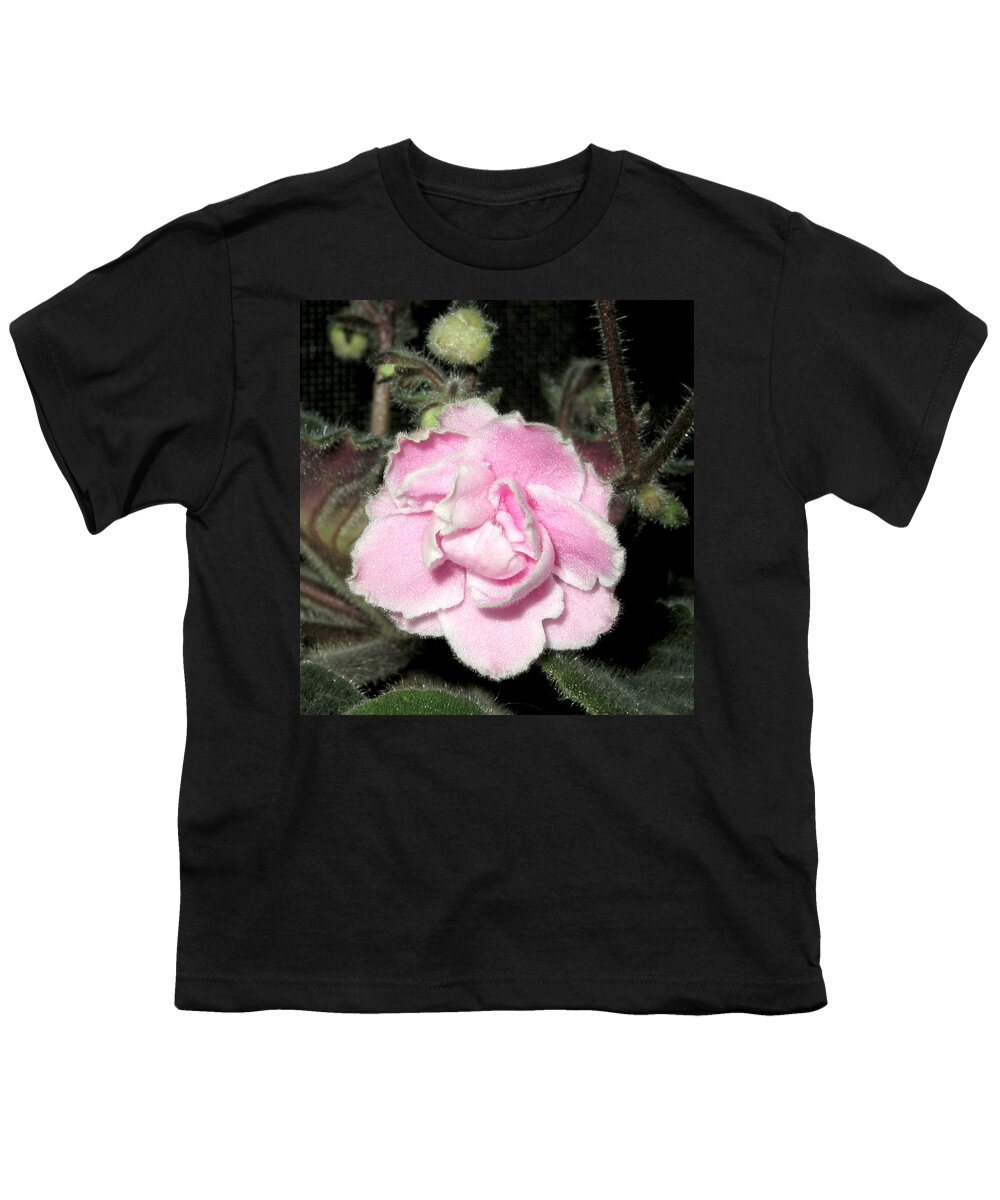 Flower Youth T-Shirt featuring the pyrography African Violet by Robert Morin