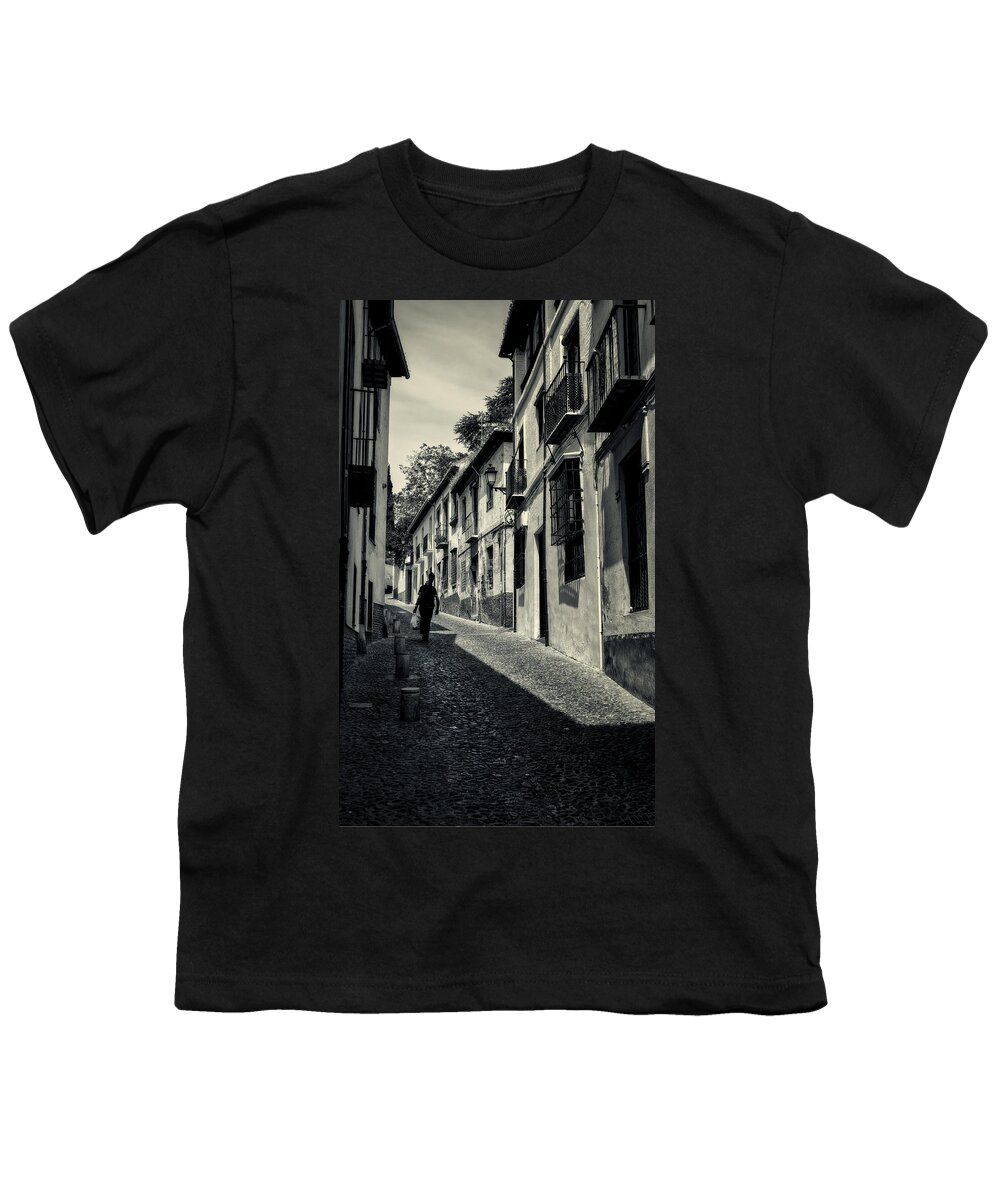 Joan Carroll Youth T-Shirt featuring the photograph Albayzin Street Granada BW by Joan Carroll