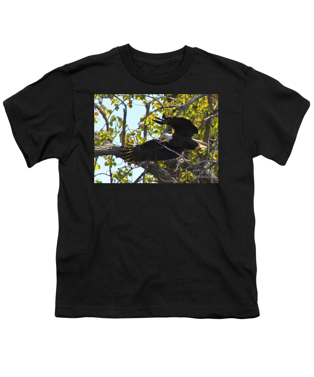 Flying Eagles Youth T-Shirt featuring the photograph American Bald Eagle Starting Flight  by Neal Eslinger