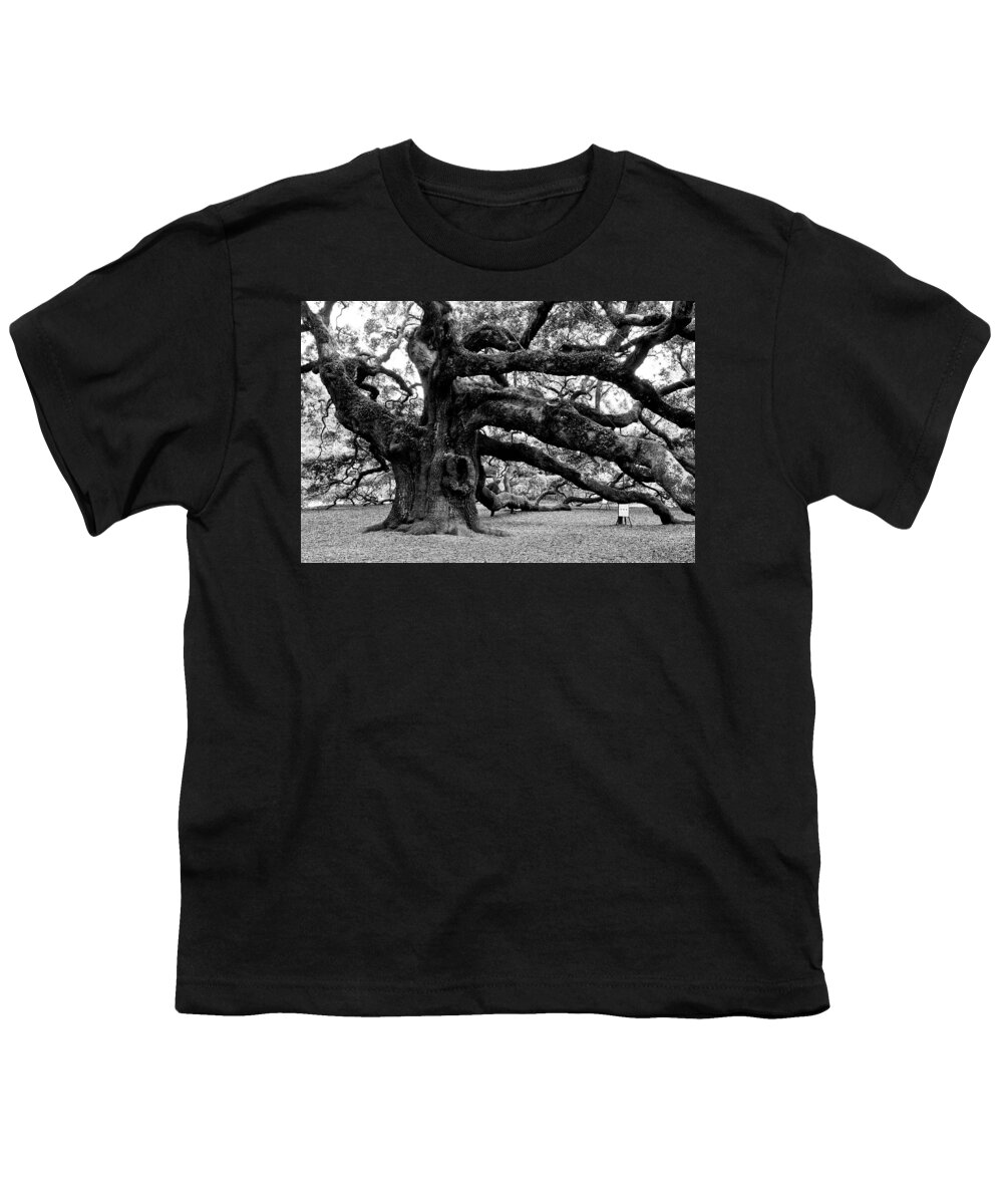 Nature Youth T-Shirt featuring the photograph Angel Oak Tree 2009 Black and White by Louis Dallara