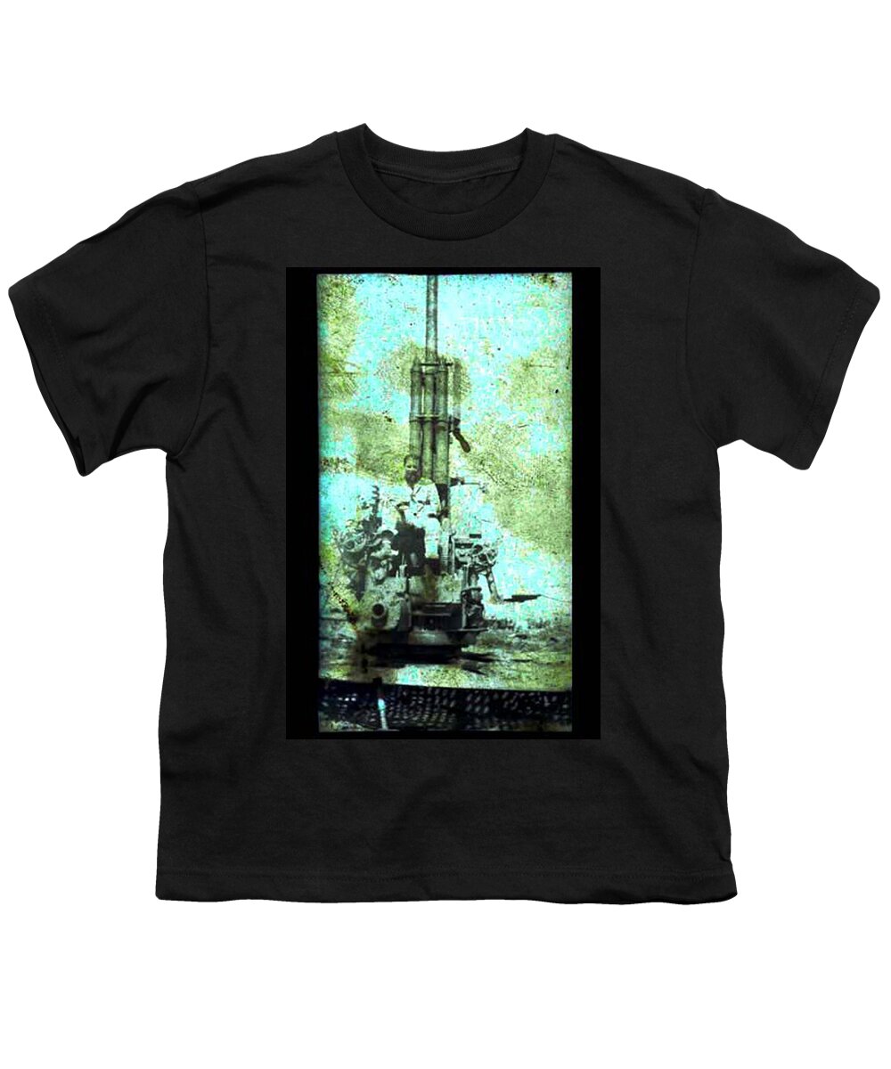 Antiques Youth T-Shirt featuring the photograph Army Gunner in Blue by John Vincent Palozzi