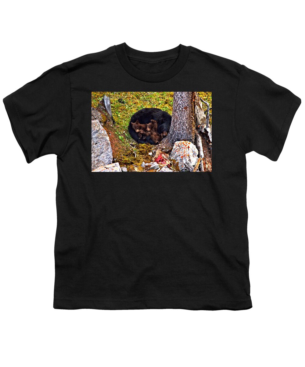 Black Bears Youth T-Shirt featuring the photograph At Rest After A Jasper Feast by Adam Jewell