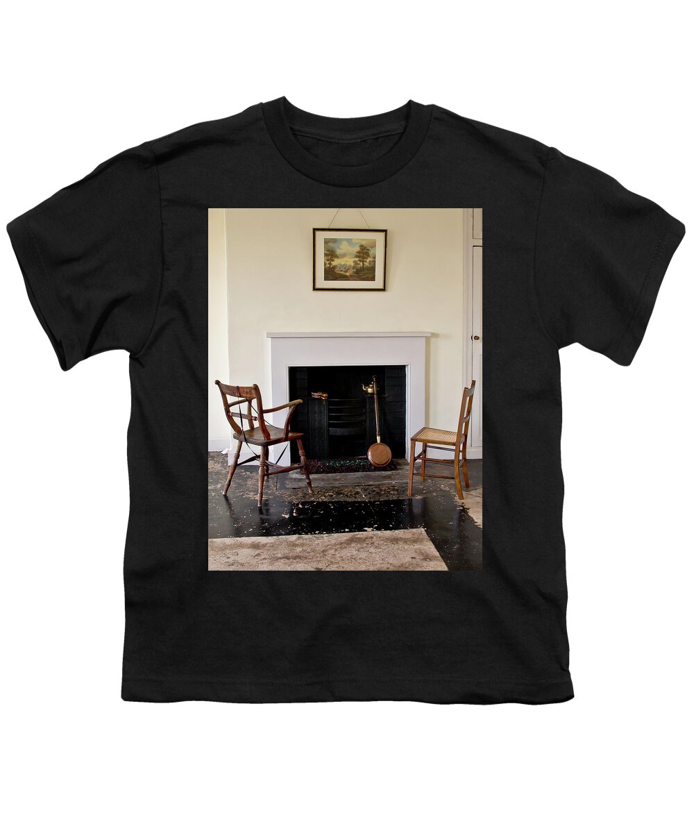 Fireplace Youth T-Shirt featuring the photograph At the cold fireplace. by Elena Perelman