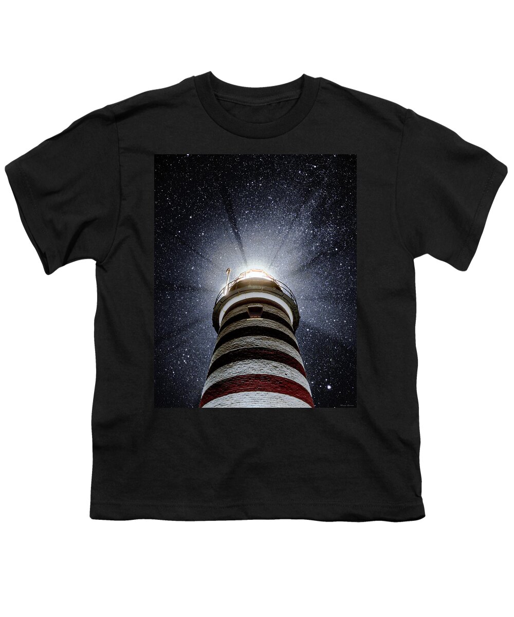 Lighthouse Youth T-Shirt featuring the photograph Beacon In The Night West Quoddy Head Lighthouse by Marty Saccone