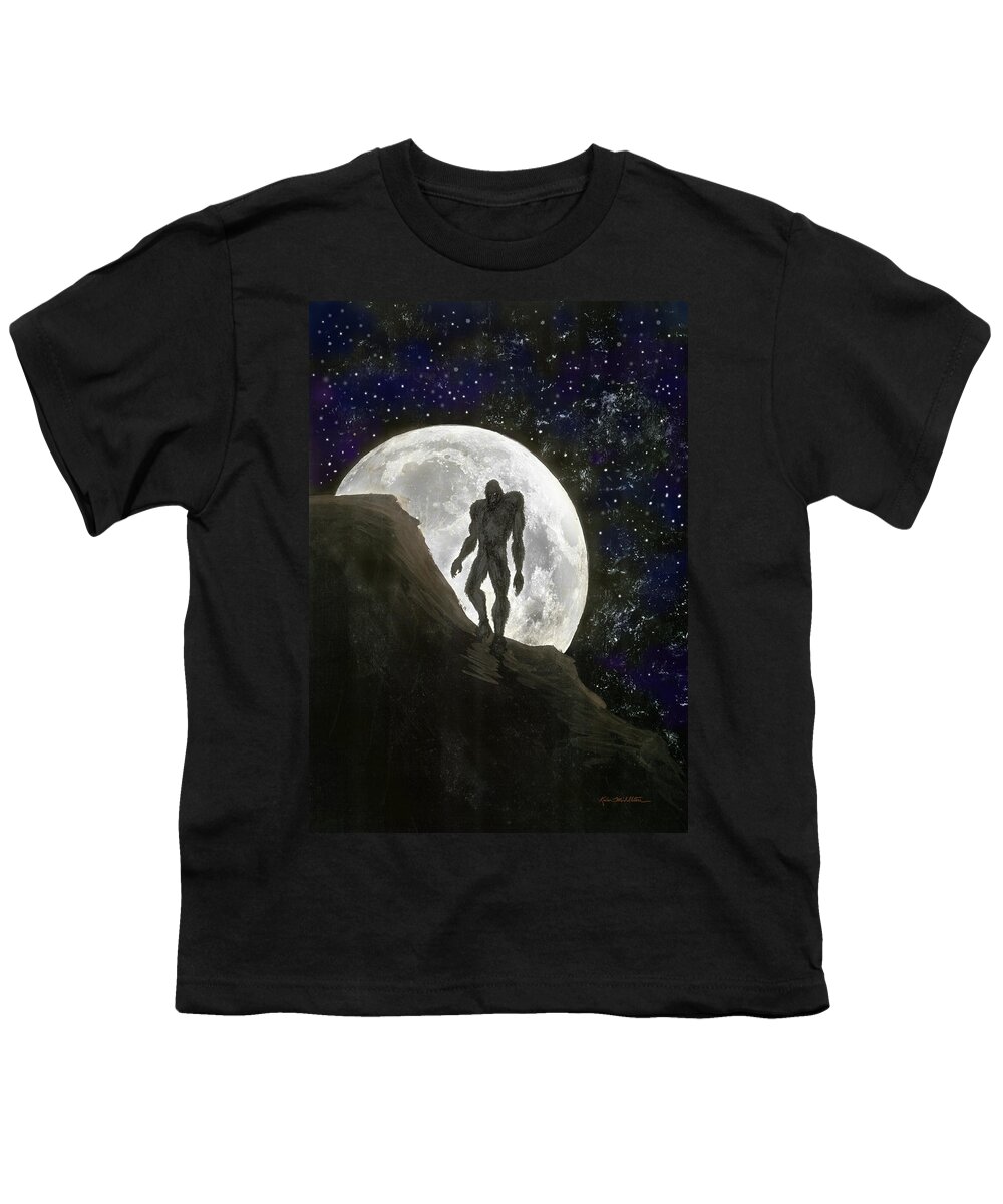 Beast Youth T-Shirt featuring the painting Beast at Full Moon by Kevin Middleton