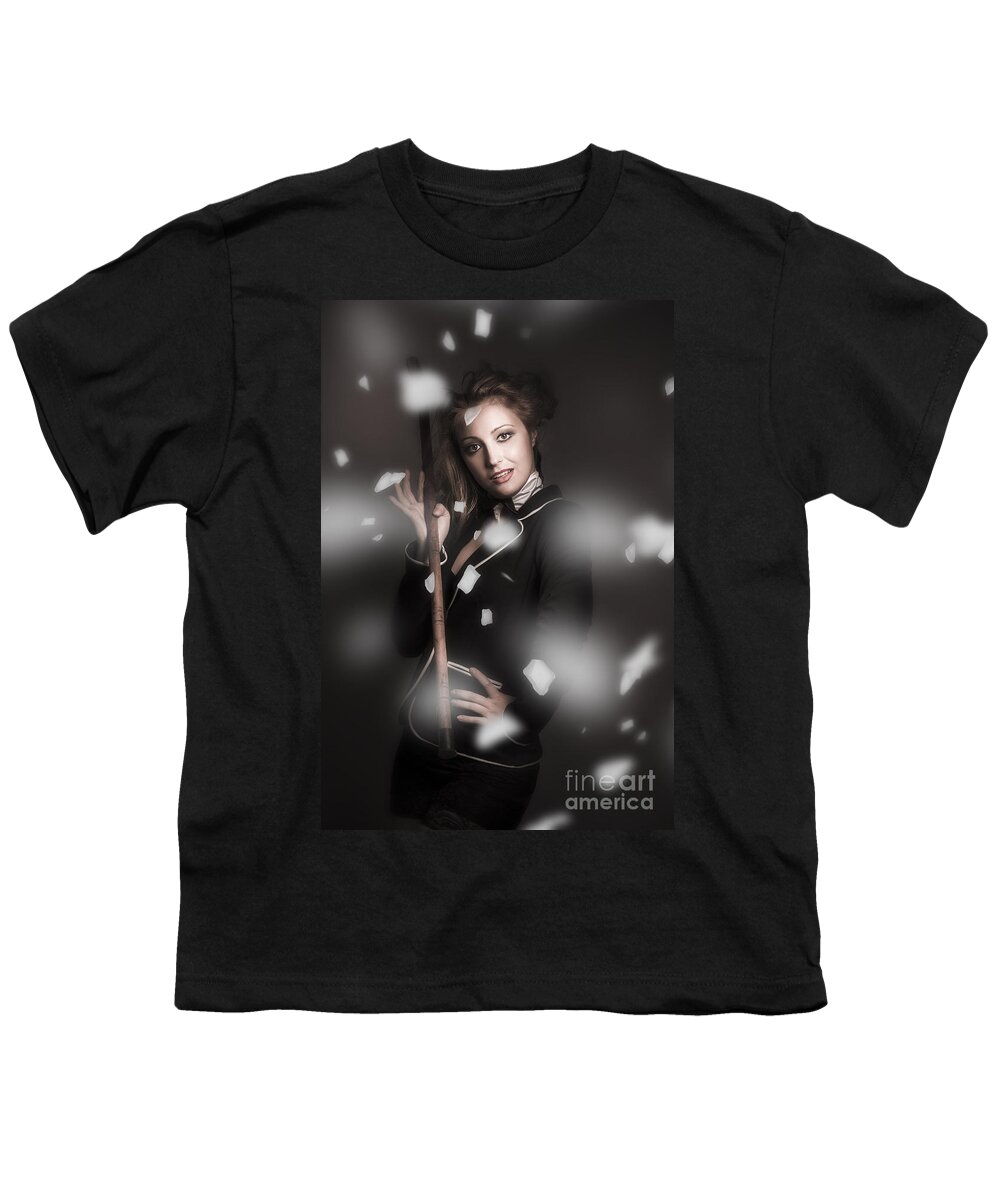 Dancer Youth T-Shirt featuring the photograph Beautiful vintage girl dancing with flower petals by Jorgo Photography